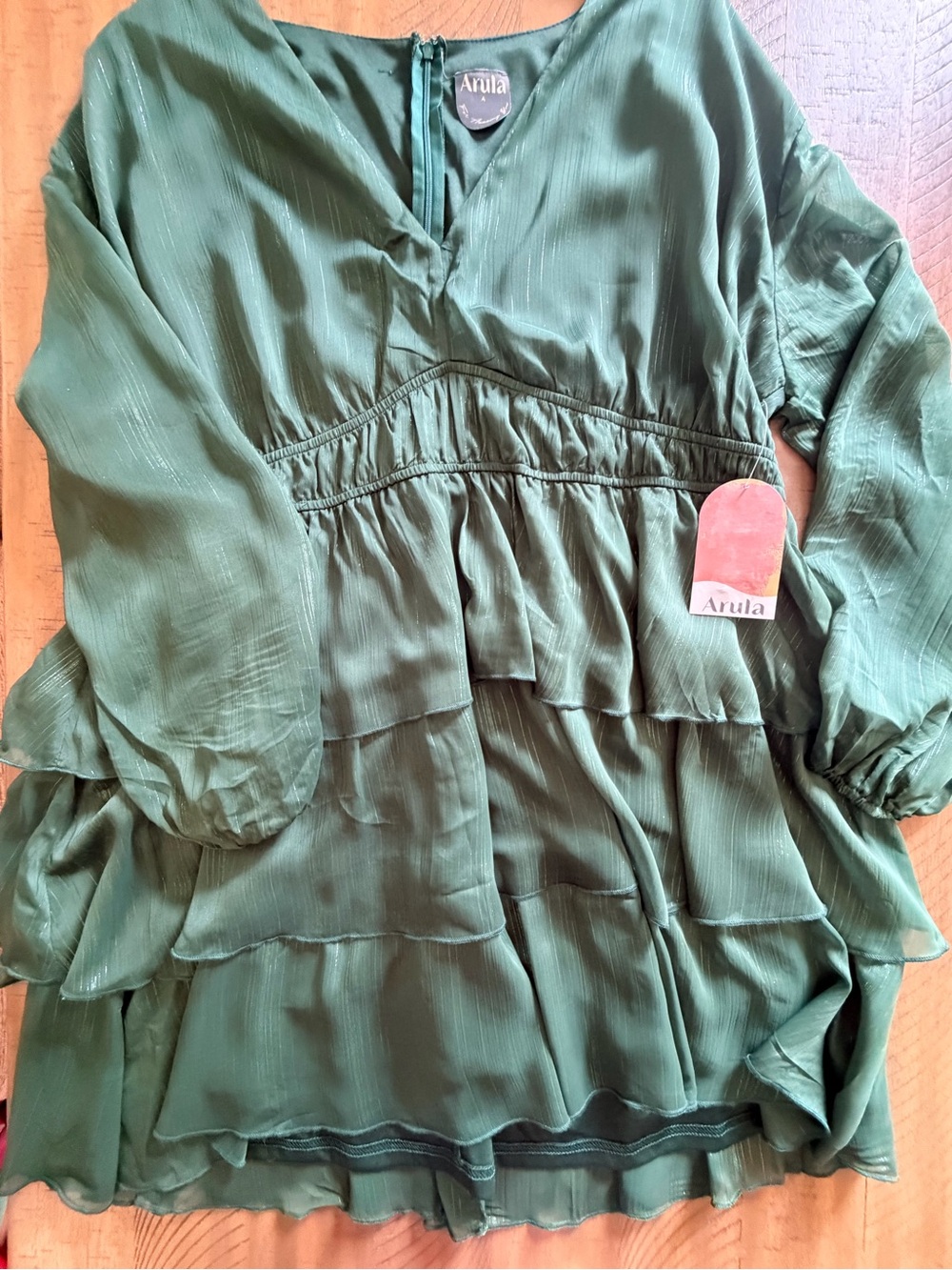 NWT Arula Emerald Green Tiered Ruffle Midi Dress Size A 1X - Picture 5 of 11